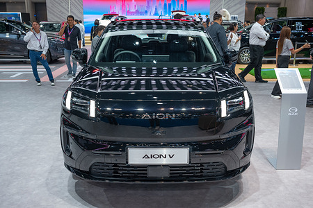 An AION V electric car seen at the GAC AION booth during the 47th Bangkok International Motor Show at the IMPACT Challenger Hall. Many car and motorcycle makers attended the show. This year, the theme is "THE ICONIC SYNCHRONICITY" signifying the seamless integration of automotive innovation, advanced technology and unique design.