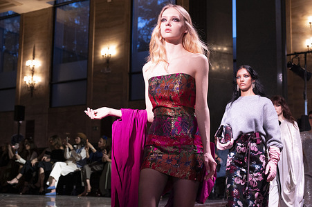A model walks the runway wearing a design by Juan Duyos during Mercedes-Benz Fashion Week de Madrid in IS Cervantes, 17 March 2026 Spain
