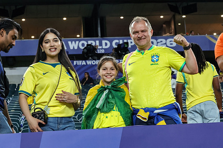 Brazilian fans celebrate as their team takes 3 points in the FIFA World Cup 2026 match against Haiti at the Philadelphia Stadium. Final Score : Brazil 3 Haiti 0