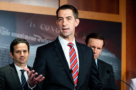 U.S. Senator Tom Cotton (R-AR) speaking about proposed legislation to minimize the harmful impacts of social media on children, at the U.S. Capitol.