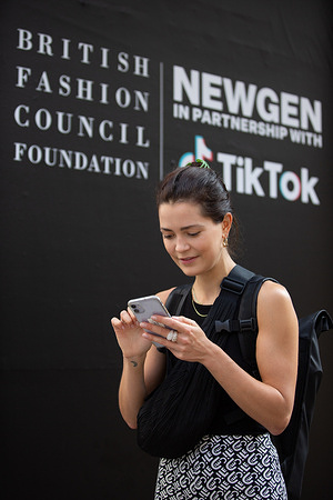 A trendy Lady attends the London Fashion Week Street Style.
