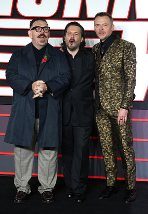Nick Frost, Edgar Wright and Simon Pegg attend "The Running Man" UK Premiere at Odeon Luxe Leicester Square.