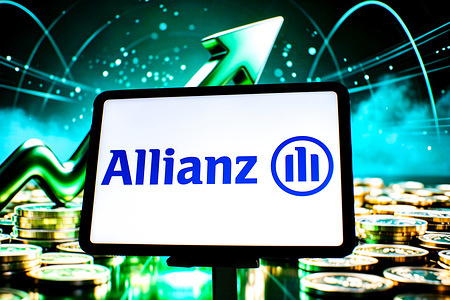 In this photo illustration, the Allianz logo is displayed on a tablet screen.