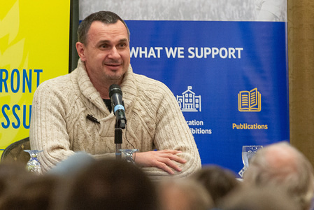 TORONTO, CANADA, FEBRUARY 2, 2020:
Oleg Sentsov, Ukrainian filmmaker, writer and activist from Crimea speaks to the Ukrainian community about his arrestation in Crimea and his prison sentence by a Russian court who accuse him of plotting terrorism acts.