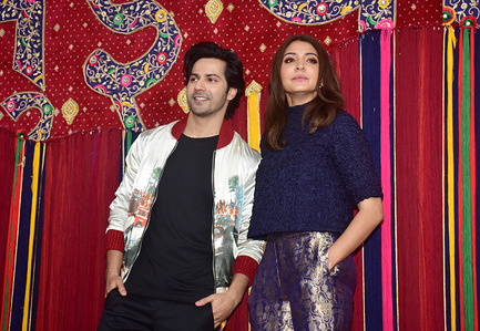 Indian film actor Varun Dhavan and Anushka Sharma seen at the trailer launch.
Indian film Sui Dhaaga trailer launch at Yashraj studio in Mumbai.