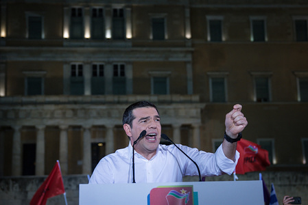 Prime Minister and President of Syriza, Alexis Tsipras seen making a Pre-election campaign speech in Athens, Greece. 
Greeks will vote on Sunday, May 26, for the Regional Government, Municipality and European Parliament elections.