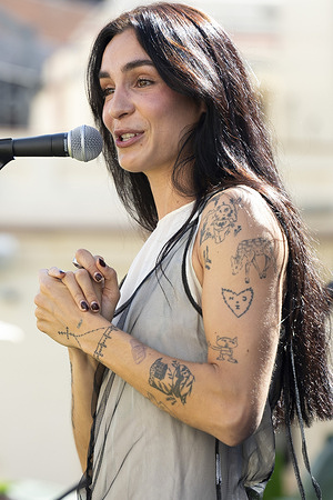 Singer Natalia Lacunza performs during a concert at a Spotify event at the Callao Cinema.