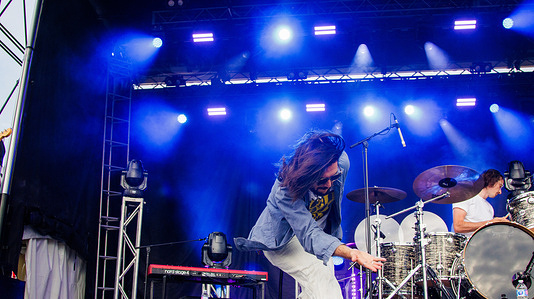 Charlie Kerr of Hotel Mira opens for Marianas Trench during the K-Days music fest at Edmonton Expo Centre and Fairgrounds.