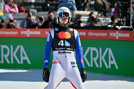 Johann Andre Forfang of Norway reacts during the Men's Ski Flying Hill HS240 Team of the FIS Ski Jumping World Cup Final.