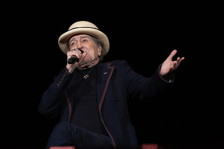 Singer Joaquin Sabina performs during a concert at the Movistar Arena in Madrid.