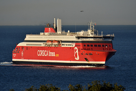 View of the Capu Rossu arriving in Marseille. Passenger ship Capu Rossu arrives at the French Mediterranean port of Marseille.