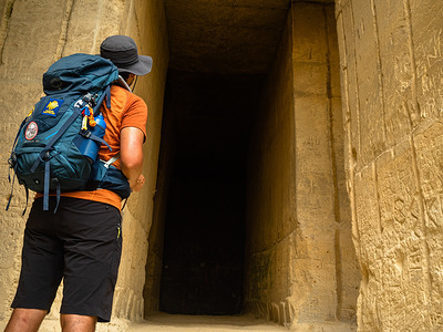 A man is seen looking at the St. Peter's Caves. 
In 2020, on the occasion of the tenth edition of the Dutch Mountain Film Festival and in full tradition of the Jubiläumswege in the Alps, a new walking route was set up, the Dutch Mountain Trail. This route is a rugged hike of over 100 km that connects the seven steepest mountain peaks in South Limburg. Starting at the Wilhelminaberg in Landgraaf and ending at the Observant in Maastricht, the route is not the longest, but it has become the toughest walk in the country, crossing at some points the German and Belgium borders.