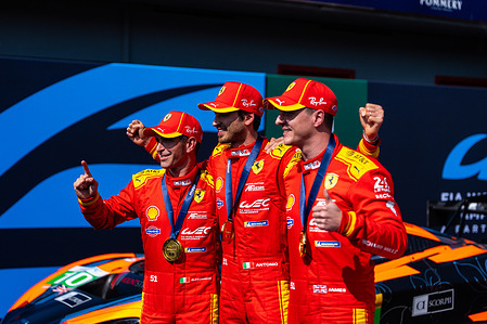 Ferrari AF Corse – Ferrari 499P #51, drivers Alessandro Pier Guidi (ITA), James Calado (GBR), and Antonio Giovinazzi (ITA), after pole position of the 6H of Imola at the Autodromo Internazionale Enzo e Dino Ferrari in Imola.