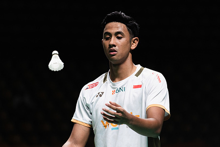 Alwi Farhan of Indonesia seen in action with Lee Zii Jia of Malaysia (not in view) during the Badminton Men's single quarterfinals match in the Badminton Princess Sirivannavari Thailand Masters 2026 at Nimibutr Stadium. Alwi Farhan won after Lee Zii Jia withdrew from the competition due to injury.