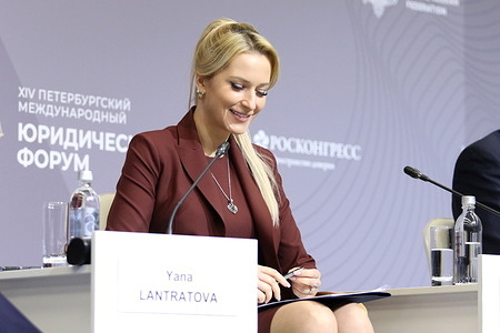 Yana Lantratova, Commissioner for Human Rights in the Russian Federation seen during Europe s' Historical Amnesia session at the St. Petersburg International Legal Forum at the Expoforum Convention and Exhibition Center.