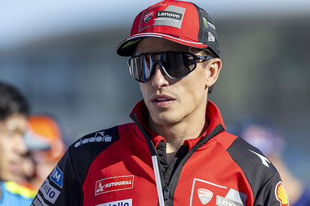 Number 93 Ducati Lenovo Team rider Marc Marquez seen during the rider parade at the 2026 Estrella Galicia 0,0 Grand Prix of Spain