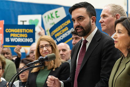 New York City Mayor Zohran Mamdani attends a joint press conference to announce the continuation of the congestion pricing program on its first anniversary on Monday, January 5, 2026 in New York City
