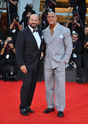 Mark Kerr and Dwayne Johnson attend the Red Carpet of the film "THE SMASHING MACHINE" at the 2025 Venice Film Festival.
