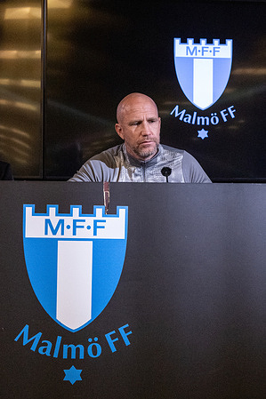 Malmö head coach Henrik Rydström attends a press conference ahead of the UEFA Champions League 2025/26 Second Qualifying Round Second Leg match between Malmö FF and RFS. 