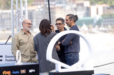 Javier Camara, Spanish actor, Berto Romero, Spanish actress, Belen Cuesta and Spanish director, Javier Ruiz Caldera attend '5 Minutos Mas' Photocall during 74st San Sebastian International Film Festival at Kursaal Palace .