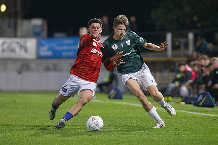 (L-R) Bailey Rule of Sydney United 58 FC and Oliver Franz of Northern Tigers FC are seen in action during the 2025 Hahn Australia Cup Round of 32 match between Northern Tigers FC and Sydney United 58 FC held at Leichhardt Oval. Final score: Sydney United 58 FC 1: 0 Northern Tigers FC.