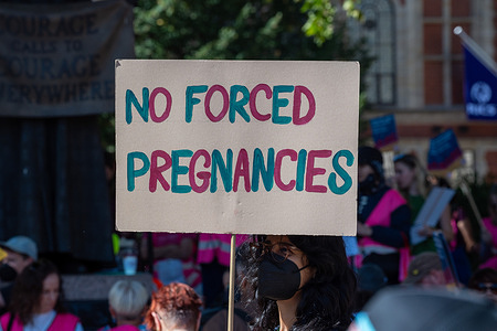 An activist holds up a pro-abortion placard during a demonstration in central London. Christian supporters of the anti-abortion group March for Life gathered in Parliament Square, central London, for a rally featuring speeches, prayers and songs. Demonstrators held placards and signs expressing their opposition to abortion and calling for greater protection for unborn children. Pro-abortion counter-protesters gathered nearby with opposing messages in support of abortion rights. Tensions between the groups led to several scuffles as police worked to keep them apart, with several arrests made during the demonstrations.
