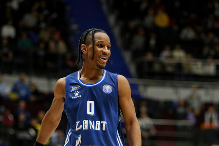Trent Frazier (No.0) of Zenit St Petersburg seen in action during the VTB United League basketball match, Second stage, between Zenit St Petersburg and Pari Nizhny Novgorod at Sibur Arena. 
Final score; Zenit 83:67 Pari Nizhny Novgorod.