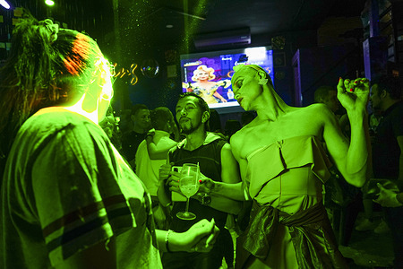 Drag performer La Galego dances after a presentation during the drag race event at the Living LGBTQ discotheque. The month of June celebrates Lesbian, Gay, Bisexual, Transgender, and Queer (LGBTQ) pride to raise awareness and advocate for gender diversity rights.