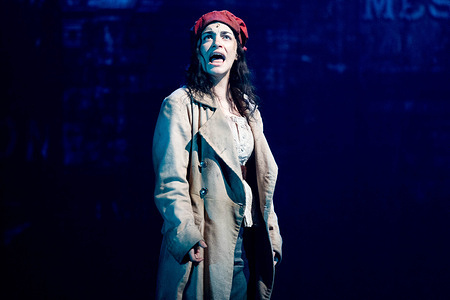 Teresa Ferrer poses during a press preview of Los Miserables, el Musical at Teatro Apolo Madrid. The musical “Los Miserables, el Musical ” was presented during a press preview and photo opportunity, where selected scenes and musical numbers were performed for the media, featuring the actors from the production.