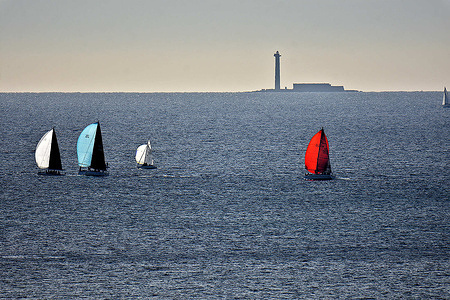 Sailboats are seen during the Florence Arthaud regatta in Marseille. The Florence Arthaud regatta, also called the Challenge d'Hiver, takes place on November 26 and 27.