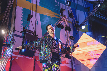 Cosmo (Marco Jacopo Bianchi) performs live on stage at Primo Maggio concert in Piazza San Giovanni.