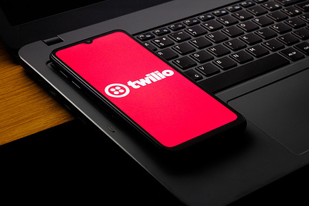 In this photo illustration, the Twilio logo is seen displayed on a smartphone screen.