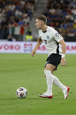 Robi Saarma of Estonia seen in action during the Italian Serie A soccer match Italy vs Estonia at New Balance Stadium. Final score Italy 5:0 Estonia