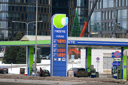 The Finnish petrol station, Neste, is seen in operation in St. Petersburg.