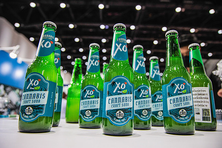 Cannabis craft soda seen at Asian Hemp Expo at Queen Sirikit national convention center in Bangkok.