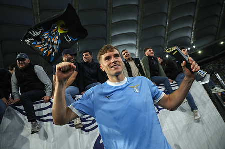 Toma Basic of Lazio celebrates during the Serie A Enilive 2025-2026 football match day 8, between SS Lazio and FC Juventus Turin at Olympic Stadium. Final scores; Lazio 1- 0 Juventus.
