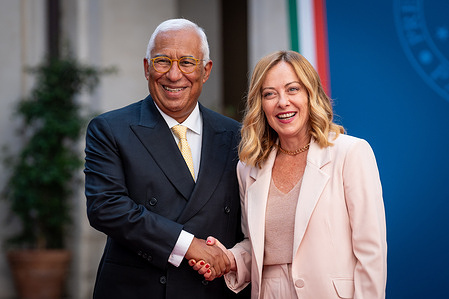 Italian Prime Minister Giorgia Meloni and the President of the European Council, Antonio Costa pose for photos before the meeting at Palazzo Chigi.
