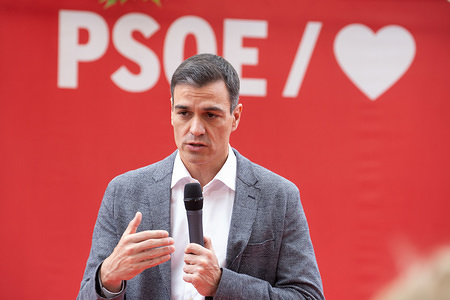 The prime minister, Pedro Sánchez seen speaking during the party conference.
Party conference by Pedro Sánchez, current Spanish Prime Minister on the future of public pensions, as part of his electoral campaign to win the elections again on April 28.