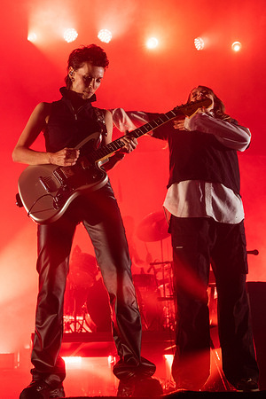 Guitarist Cille Dyrberg (L) and the Danish singer and songwriter Sarah Mariegaard (R) known professionally as Soleima perform live on the Avalon at Roskilde Festival 2025. The festival is the largest of its kind in the Nordics with an expected 130,000 participants during the 7 days of the festival. The camping area opens four days before the festival. The headline acts include Olivia Rodrigo, Charli XCX, Fontaines D.C. and MØ.