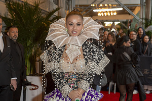 New York, United States - 05/05/2025 16:56:01: Natasha Poonawalla wearing Manish Malhotra departs the Pierre Hotel for 2025 Met Gala in New York City.
