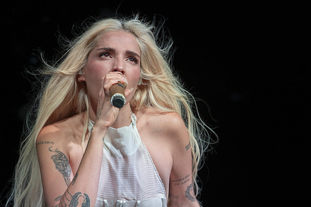 Venezuelan-American singer Andrea Elena Mangiamarchi, known as Elena Rose, performs during her concert at La Riviera in Madrid.