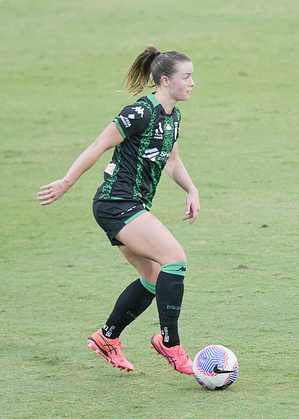 Aimee Elise Medwin of Western United FC seen in action during the Liberty A-League 2023-24 season round 21 match between Western Sydney Wanderers FC and Western United FC at the Wanderers Football Park. Final score; Western Sydney Wanderers FC 3:1 Western United FC.