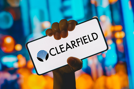 In this photo illustration, the Clearfield logo is displayed on a smartphone screen.