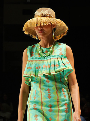 A model showcases fashion from Southeast Sulawesi on the last day of Indonesia Fashion Week 2023 at the Jakarta Convention Center (JCC). The Indonesia Fashion Week (IFW) event was held on 22-26 February 2023, organized by the Association of the Indonesian Fashion Designers and Entrepreneurs (APPMI). This year's theme is "Sagara from the East". Sagara comes from the Sanskrit word "ocean." IFW made this theme as they bring a new wave of creativity in the fashion industry by showcasing the marine life and the beauty of Gorontalo province, located in Eastern Indonesia.