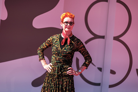 Sandy Powell attends the red carpet of the film “Queer Edward II” at the 83rd Venice International Film Festival at the Palazzo del Cinema.