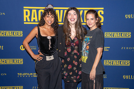 (L-R) Jess Salgueiro, Rebekah Francoz and Kimberly-Sue Murray attend the “Racewalkers” screening at Scotiabank Theatre in Toronto.