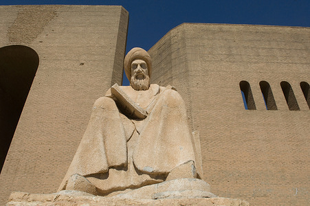 The statue of Ibn al-Mustawfi at the entrance to the Citadel of Erbil, in the northern Kurdish region of Iraq.