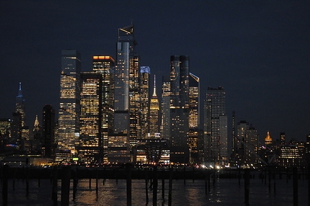 A view of midtown Manhattan, New York is seen from Weehawken, New Jersey.