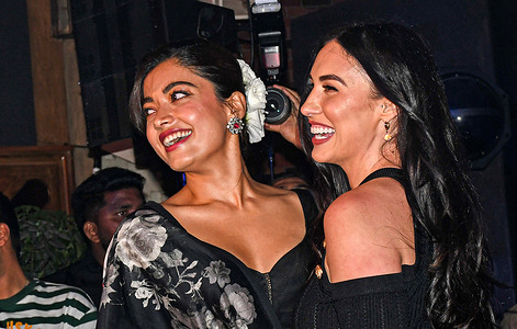 L-R Indian film actress Rashmika Mandanna and American dancer and actress Lauren Gottlieb seen during the music launch of the upcoming film 'Thamma' in Mumbai. The film will be released during the Diwali festival on 21st October 2025.