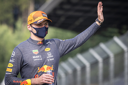 Red Bull Racing’s Dutch driver Max Verstappen waves to the crowd after the Austrian F1 Grand Prix race at the Red Bull Ring in Spielberg.